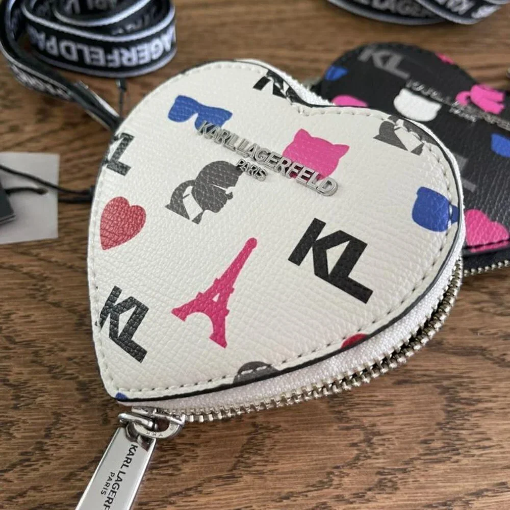 NWT! NEW! Karl Lagerfeld Heart Zip Coin Purse bag charm / Lanyard (4 colors)